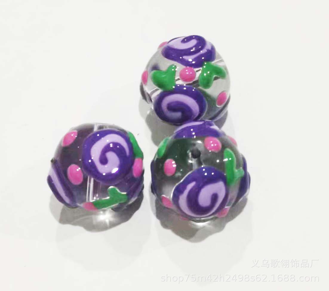 可爱玫瑰花珠  纯手工滴油手绘琉璃圆珠diy 手工串珠手机链项链手详情7