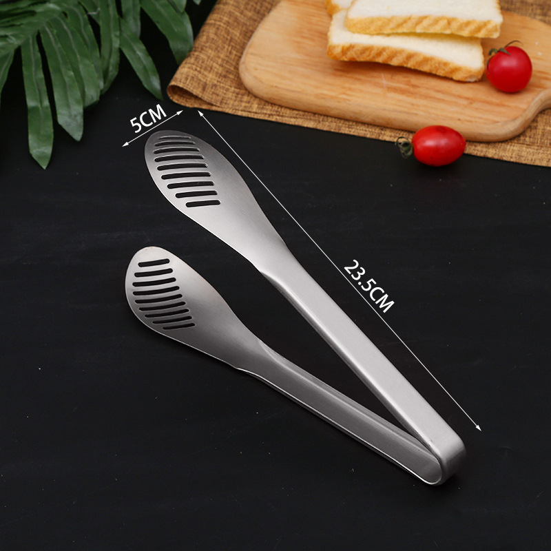 Silver stainless steel food tongs, bread tongs, heat-resistant food tongs, barbecue tongs, matte texture, in stock for wholesale pic 5