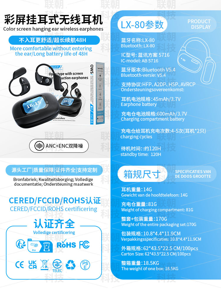 New cross-border ai translation noise-cancelling wireless TWS smart touch color screen Bluetooth headphones in-ear style pic 3