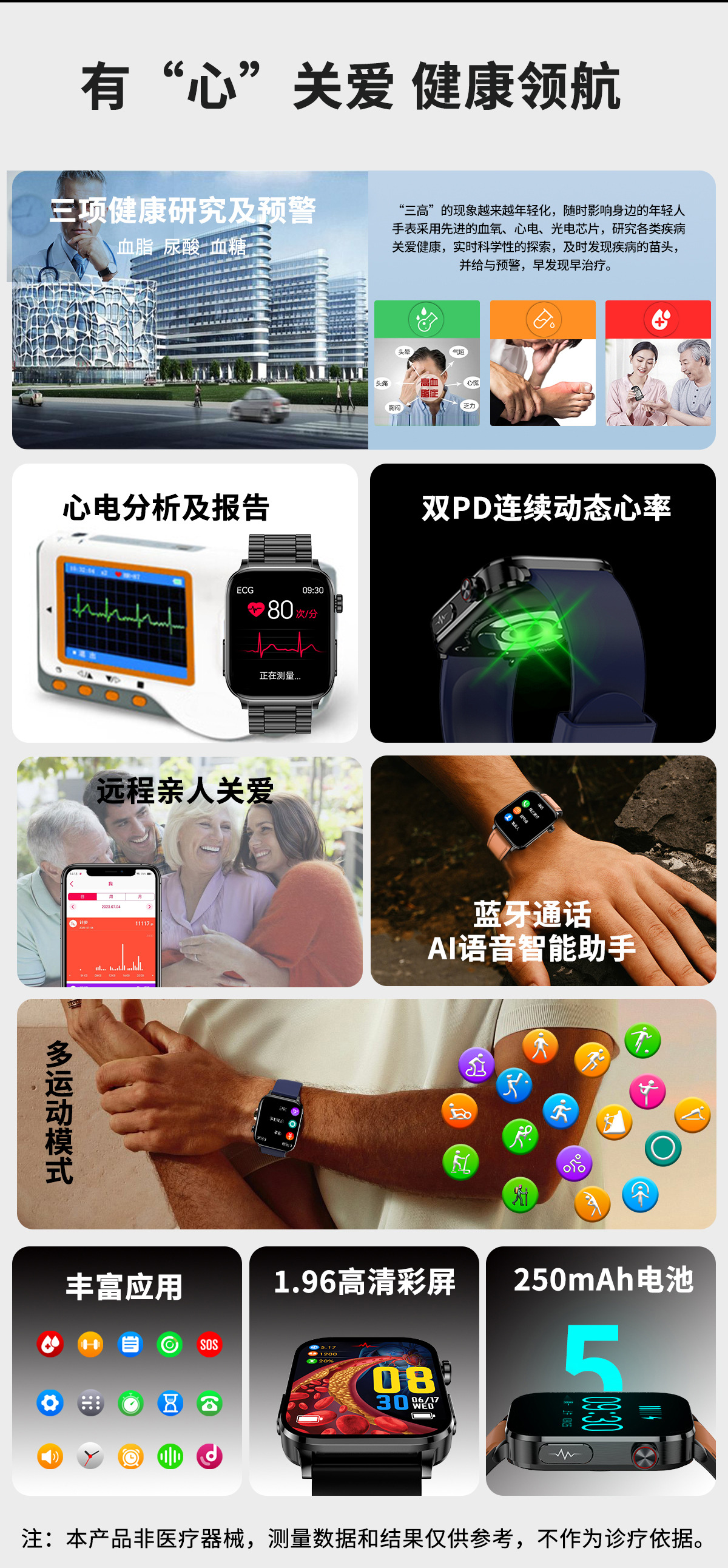 新款TK15智能手表尿酸血脂血糖心率监测蓝牙通话成人手表华强北详情3