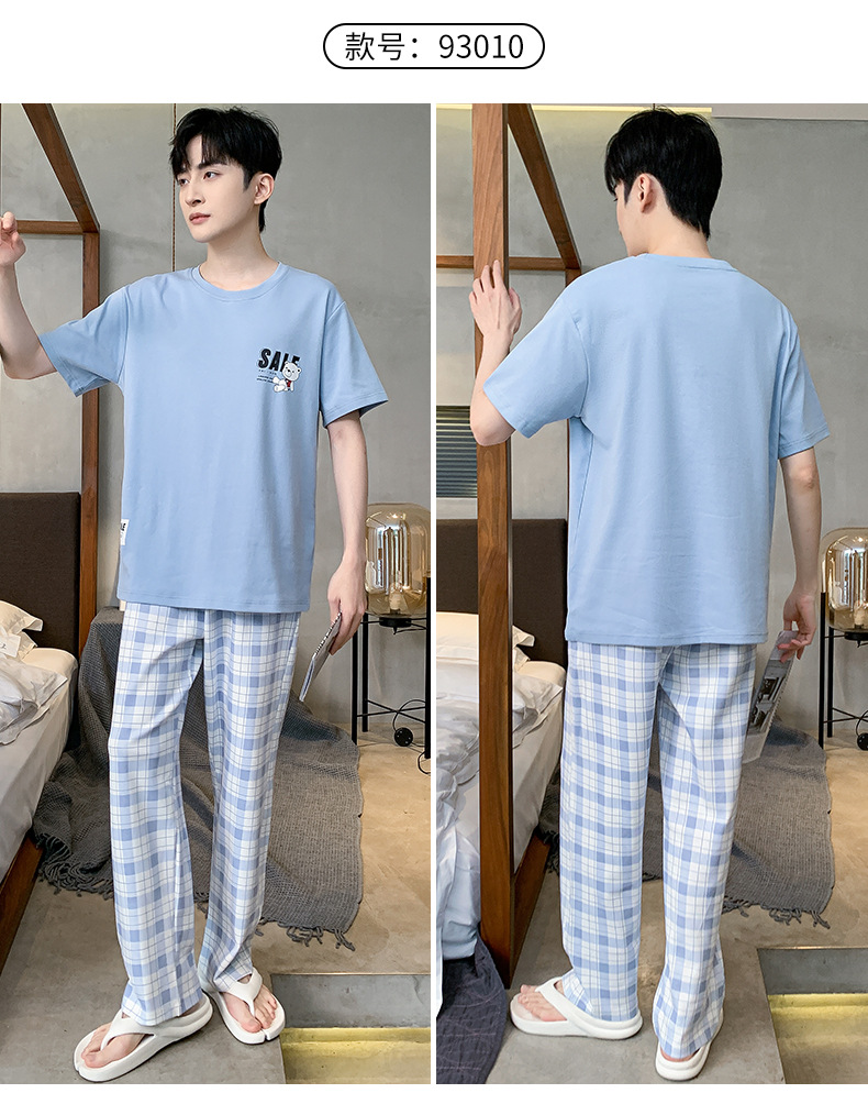 短袖长裤纯棉睡衣男士韩版宽松休闲简约夏天薄款中青年家居服套装详情20