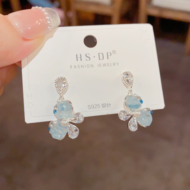 夏季小清新水晶蝴蝶耳坠女s925银针小众气质简约甜美百搭耳环批发详情8