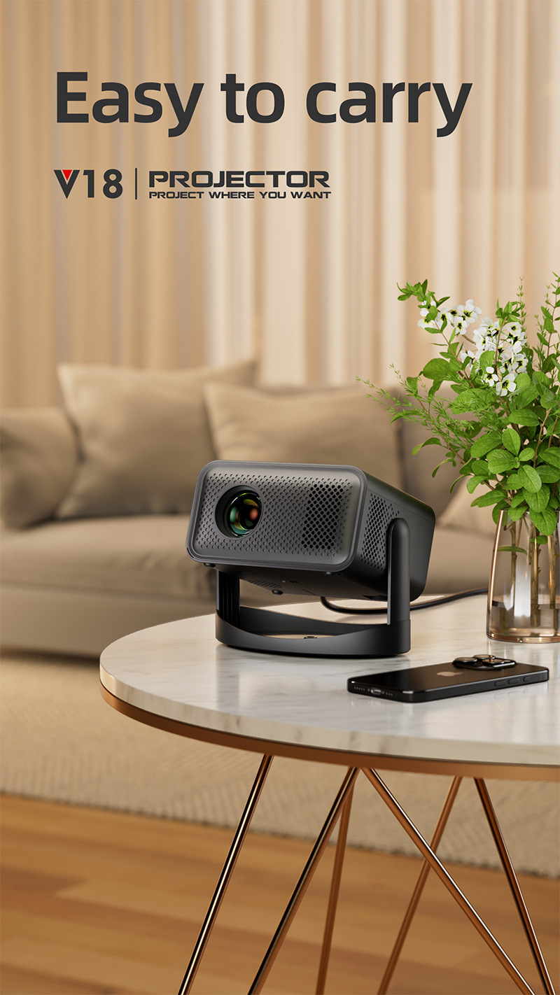跨境新款高清便携式家庭投影仪4k手机无线同屏自动梯形安卓投影机详情2
