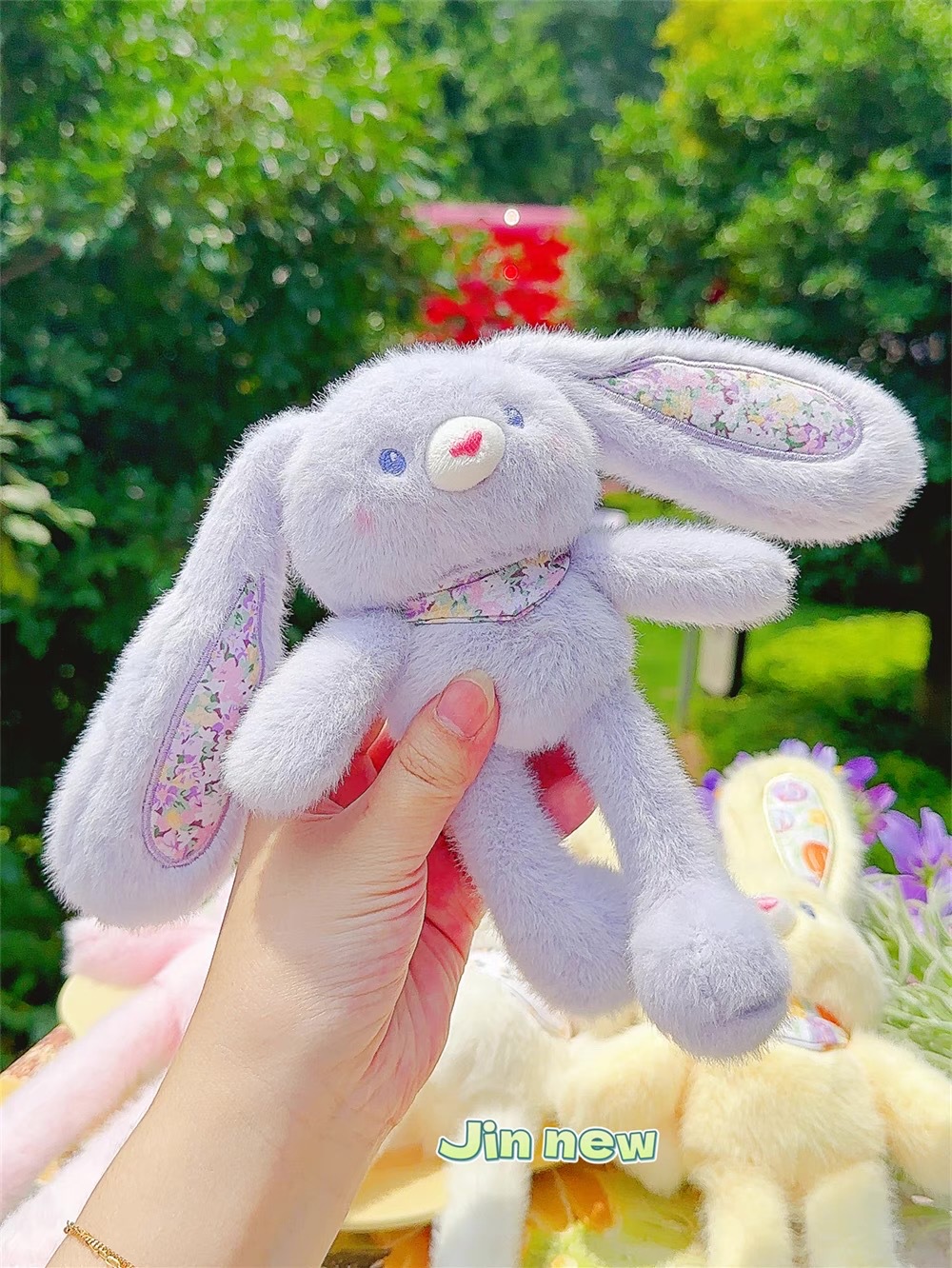 新品趣味碎花抽拉兔毛绒公仔钥匙扣创意解压可爱书包挂件网红礼品详情4