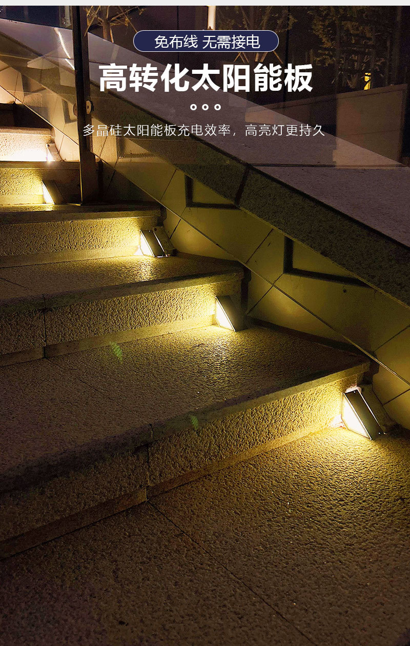 跨境太阳能三角台阶灯楼梯脚地灯庭院花园小径门廊露台氛围装饰详情5