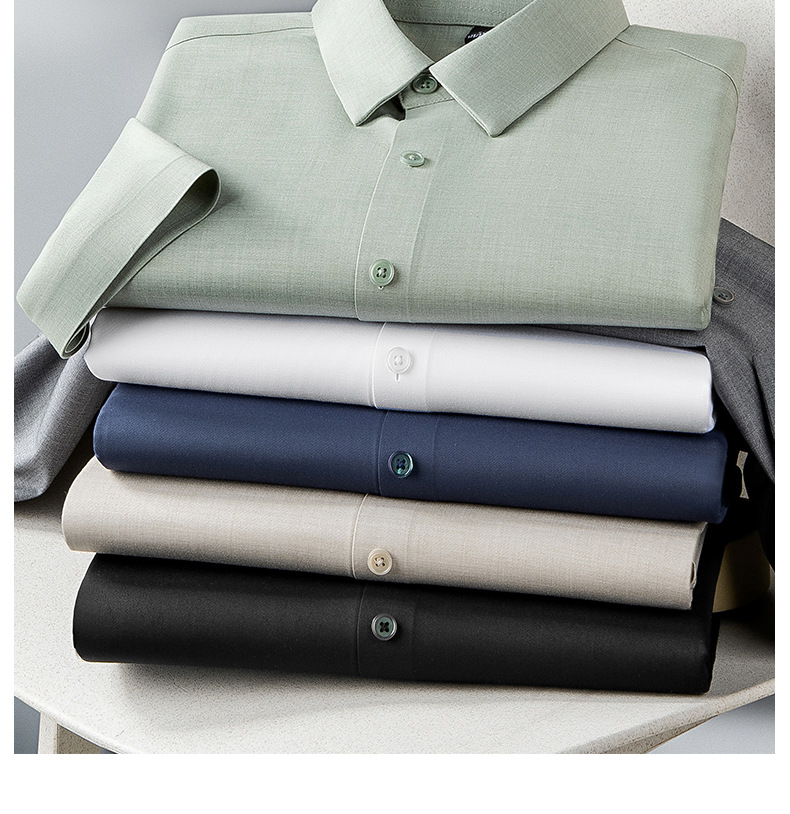 Modal Ice Silk shirt for men, short-sleeved, wrinkle-free, cool summer white shirt, high-end, seamless business formal wear pic 8