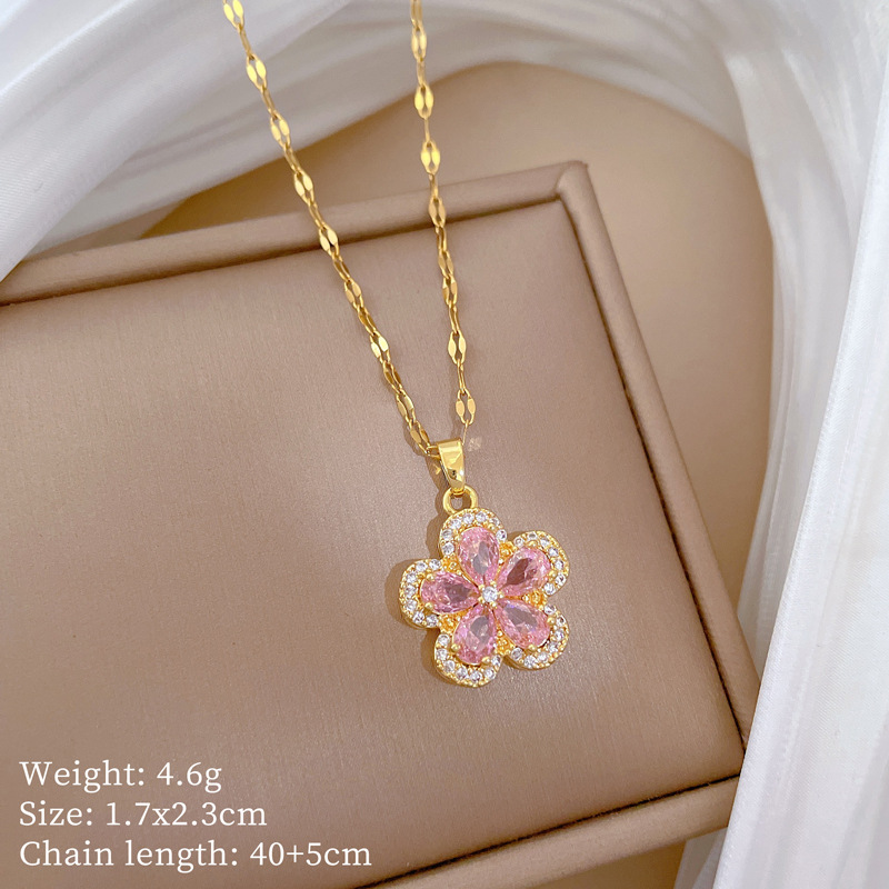 【钛钢】五叶花朵项链耳环套装轻奢微镶个性气质宴会耳饰项饰组合详情4