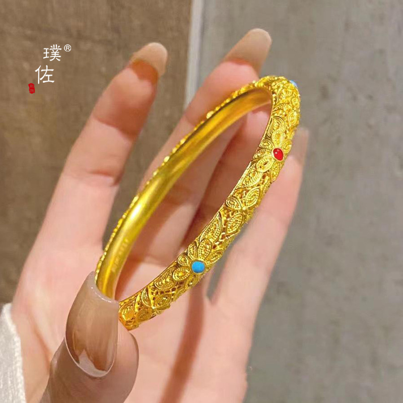 璞佐金店同款沙金镂空花丝珐琅皇后手镯宫廷风古典手环复古气质女详情7