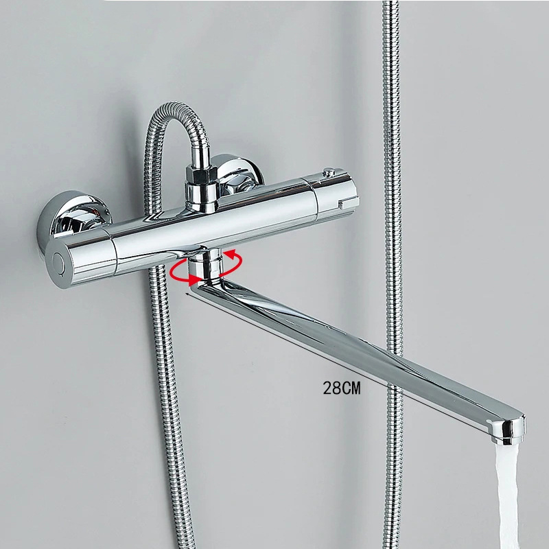 Cross-border all-copper bathtub faucet simple thermostatic shower head set, cold and hot mixed water thermostatic valve extended water outlet pic 4