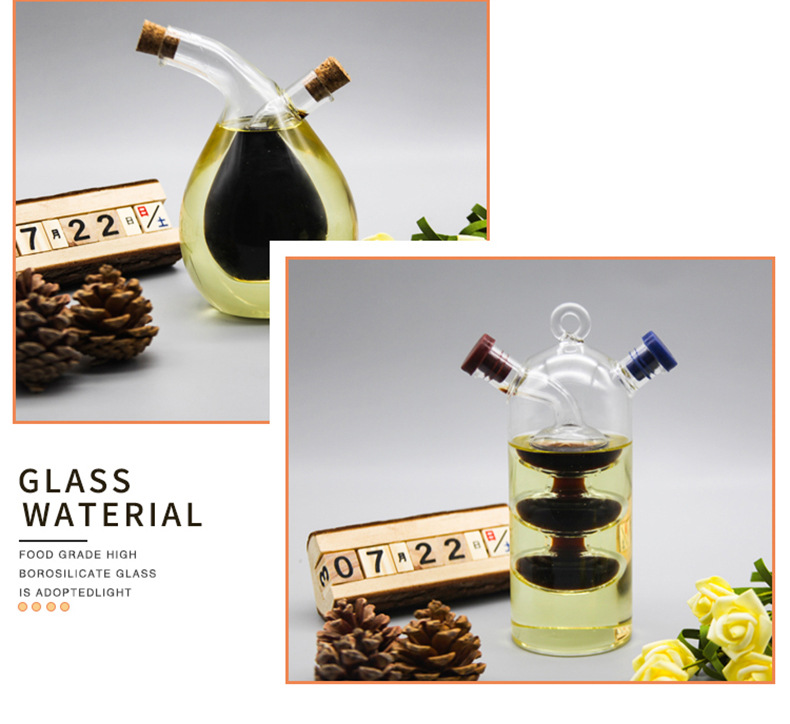 Hotel creative oil bottle two-in-one high borosilicate household glass oil pot, double-moused kitchen sealed sauce and vinegar seasoning bottle pic 3