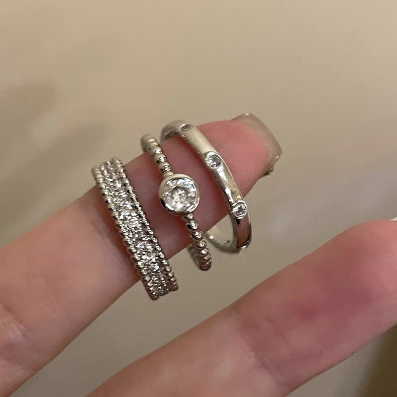 素圈锆石金属开口戒指套装女小众设计感食指戒简约冷淡风指环详情8