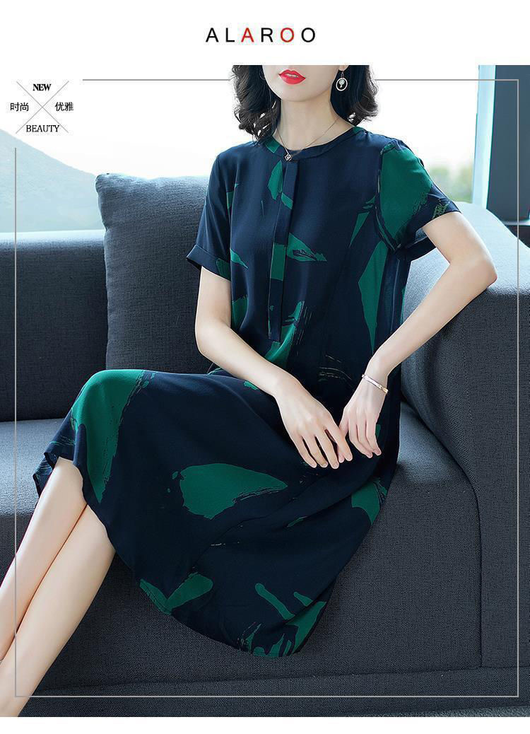 中老年妈妈装夏季新款连衣裙加肥加大码200斤宽松显瘦A字连衣裙女详情7