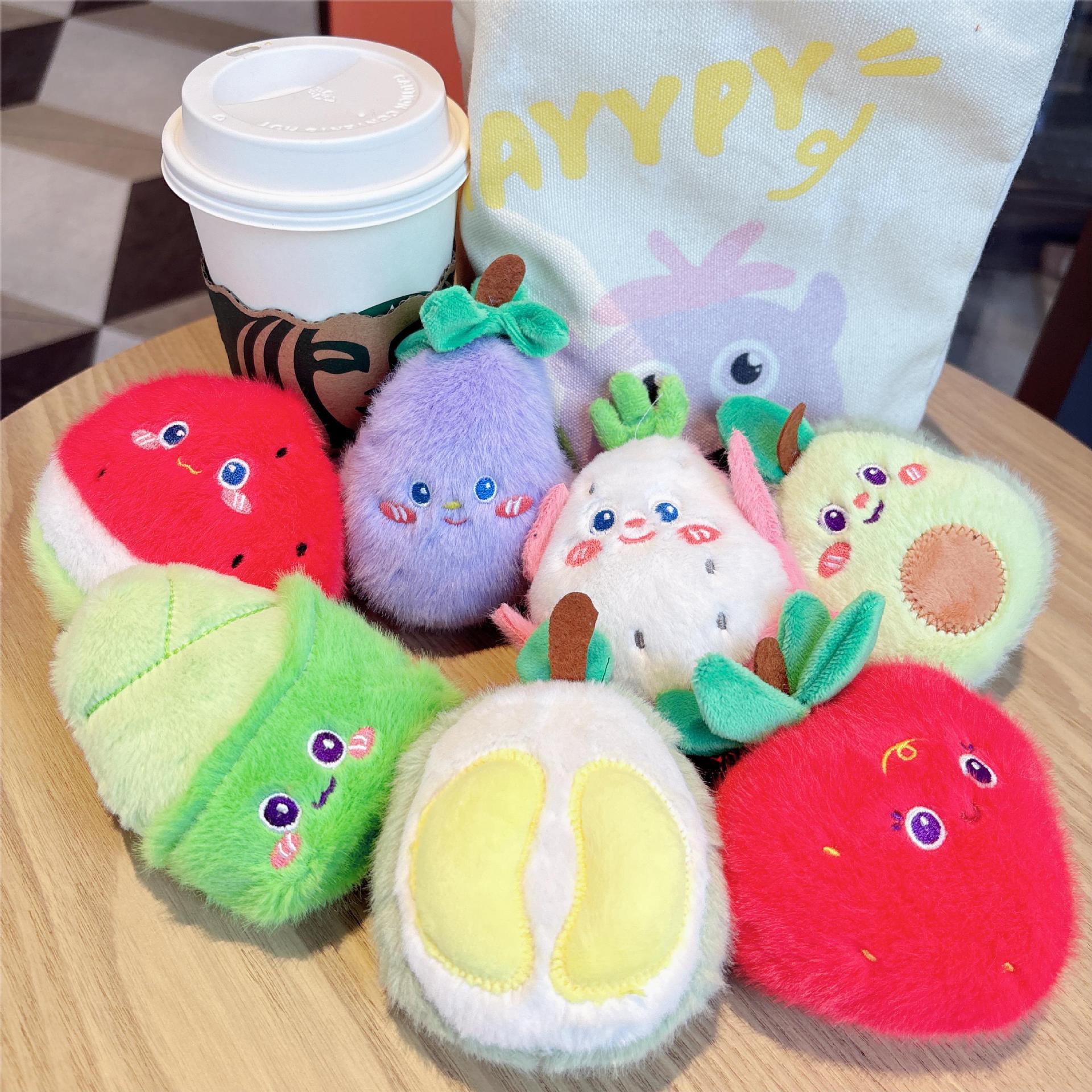 创意水果美食毛绒钥匙扣肉夹馍卡通儿童书包钥匙链可爱少女包挂饰详情31