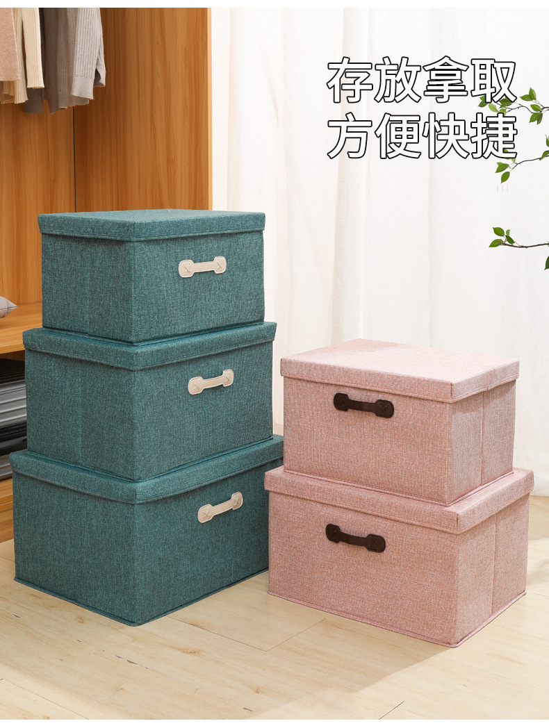 New cotton and linen storage box, foldable wardrobe storage box, drawer-type covered organization box, clothes and toy storage box pic 4