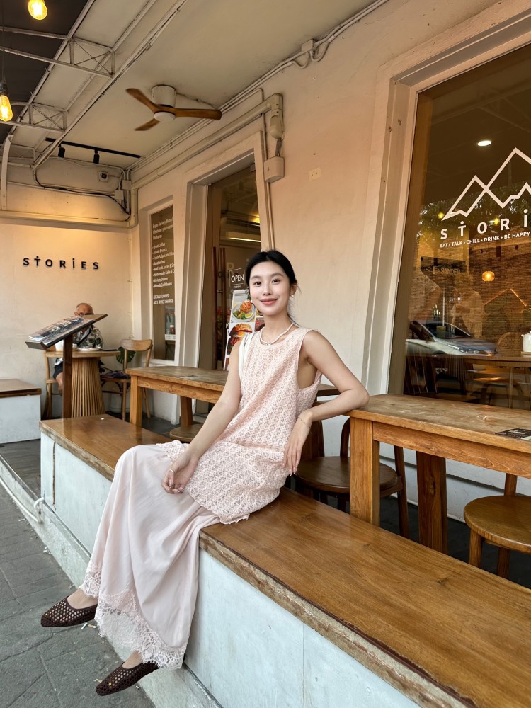 春上新 DIGM名媛千金重工钉珠镂空拼接背心裙长裙连衣裙女27122详情48