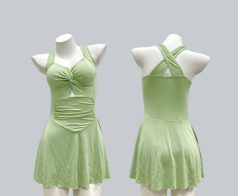 温泉泳衣女时尚爆款纯色显瘦遮肉连体裙式保守收腰性感游泳衣批发-028407详情5