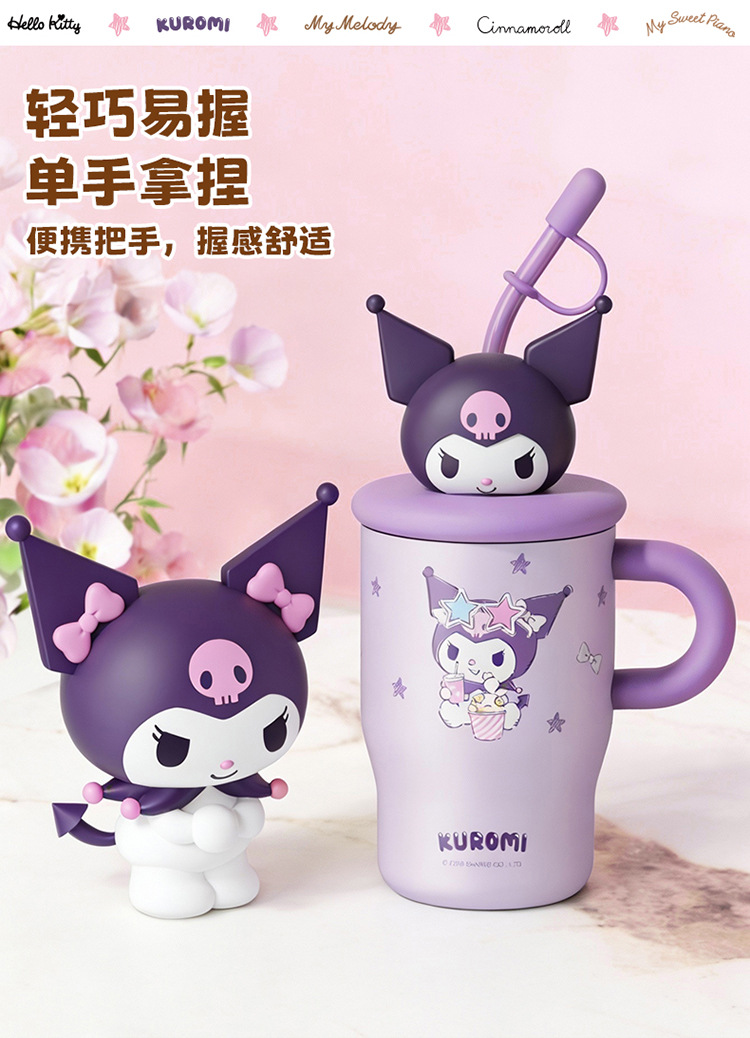 The new cartoon kt water cup has a high appearance level. It is a stainless steel cup with a handle and straw, a portable insulated cup for female students pic 8