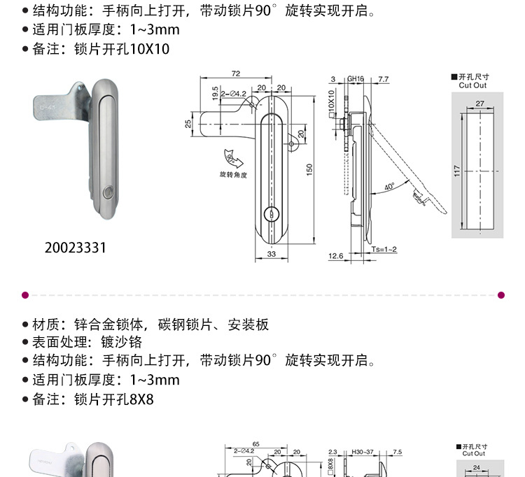 ESSENTRA益升华 电气柜门锁配电柜空压机门锁SR 5537旋转式平面锁详情15