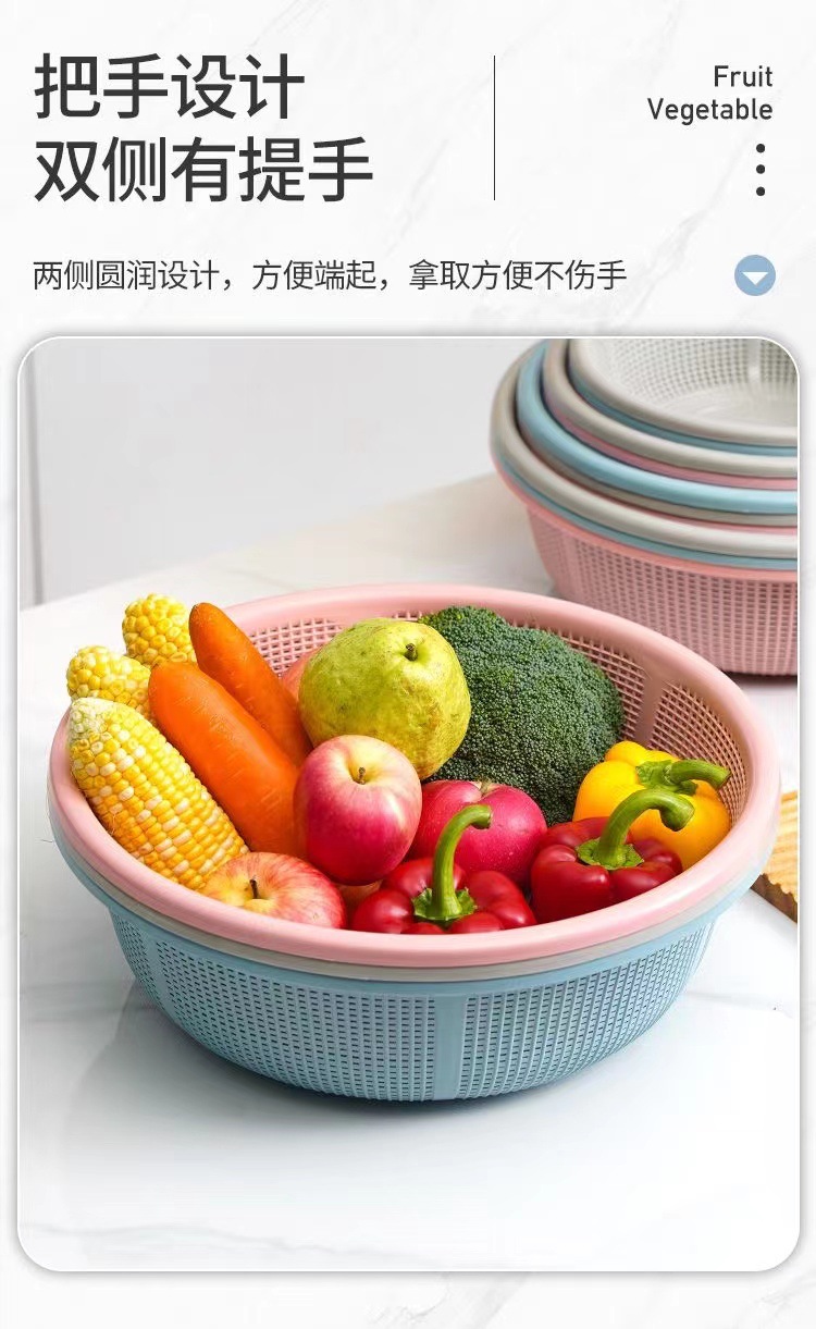 沥水篮家用篮子耐摔圆形厨房洗菜盆加厚密孔筛麻辣烫小吃菜篮批发详情6