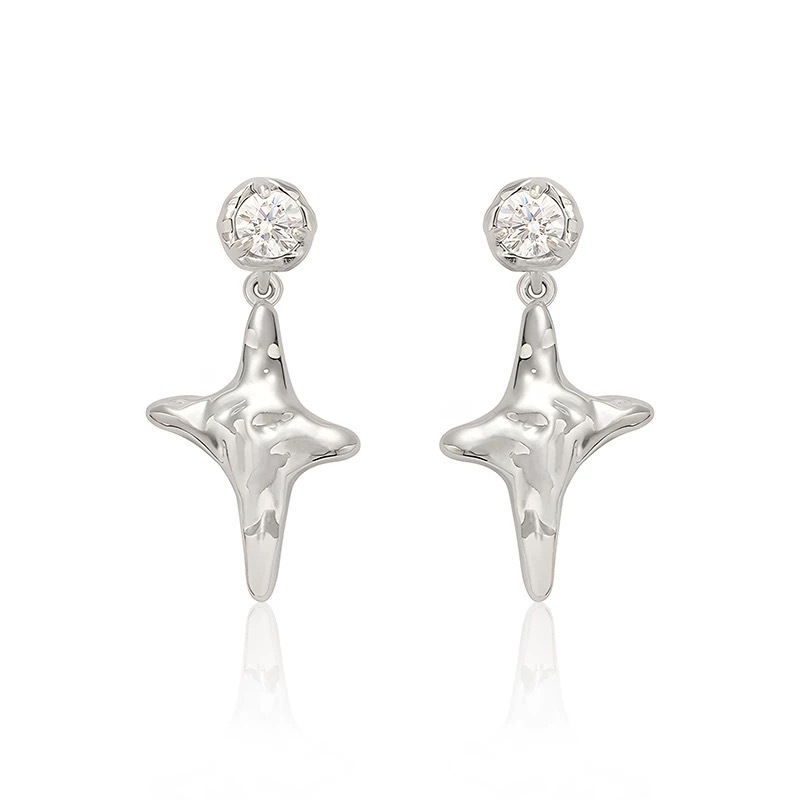 EVES*镶钻星芒耳钉 25年新款高级感冷淡风银色简约气质四芒星耳钉详情7