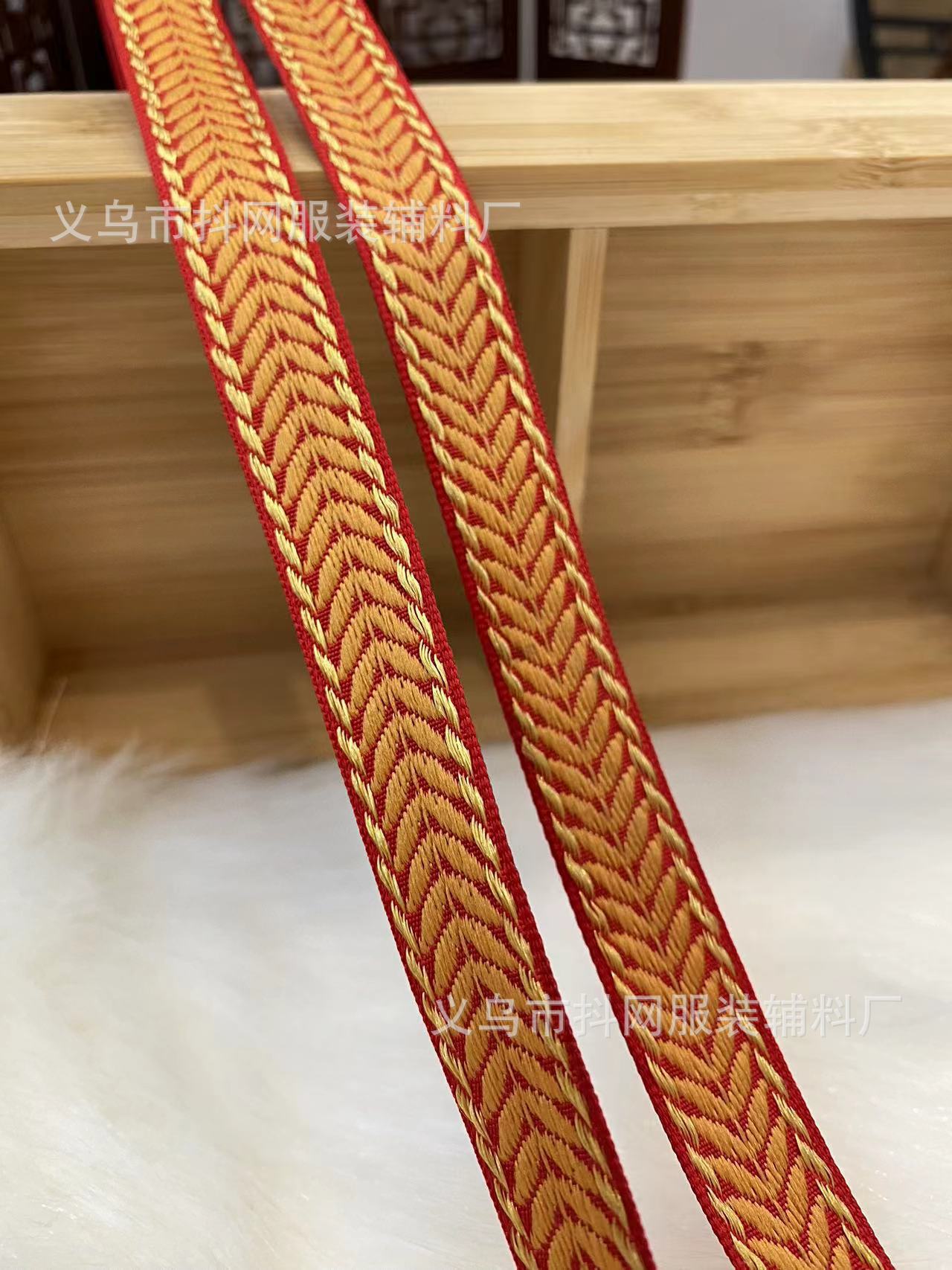 1.0-1.7厘米大红色中国风喜庆织带蝴蝶结少数民族服装辅料批发详情22