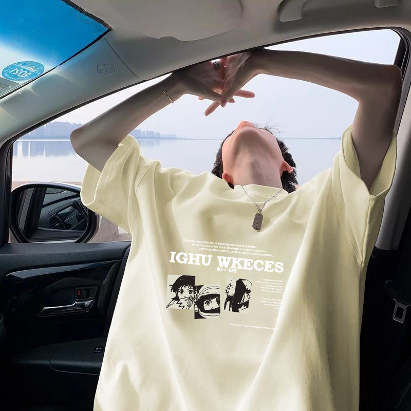 100%纯棉短袖t恤男夏季新款美式复古潮牌宽松半袖青年帅气上衣详情12