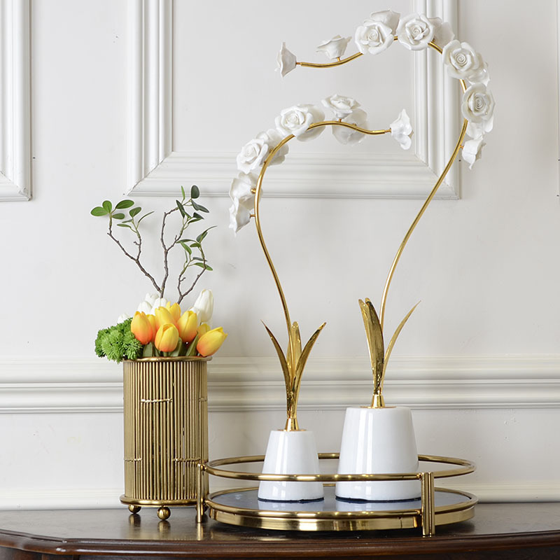 欧式时尚大理石客厅玄关摆件 金属工艺品精致家居样板房书房软装饰品 现代简约工艺品摆设详情1