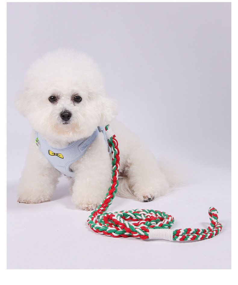 Hand-woven knitted pet leash, colorful twisted rope, outdoor dog walking leash pic 16