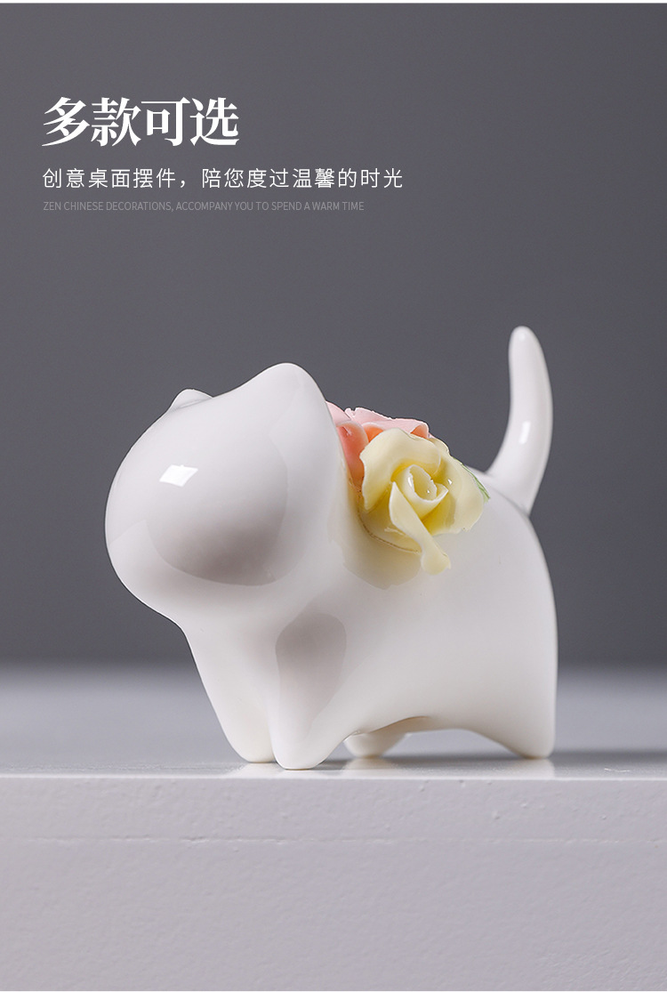 2026, a creative home tabletop decoration ceramic flower arrangement featuring hand-molded miniature cats in a jade-like white color pic 4