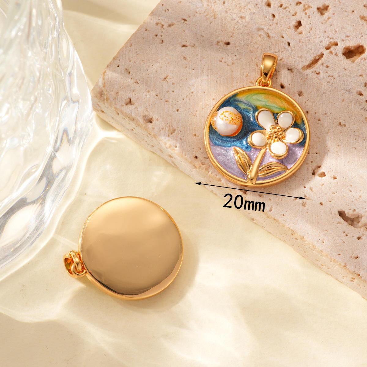 Oil-dripping flower oil painting style pendant, 18k copper gold-plated color retention high-end bracelet, necklace clasp DIY accessory pic 5