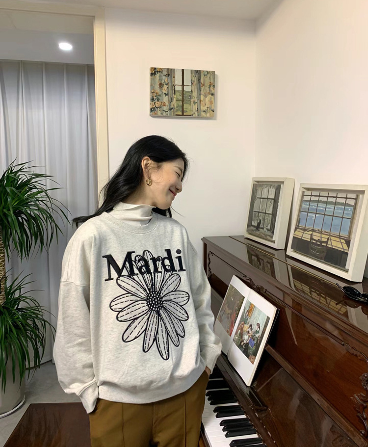 现货韩国潮牌Mardi卫衣女小雏菊24新款印花圆领上衣一件代发详情32