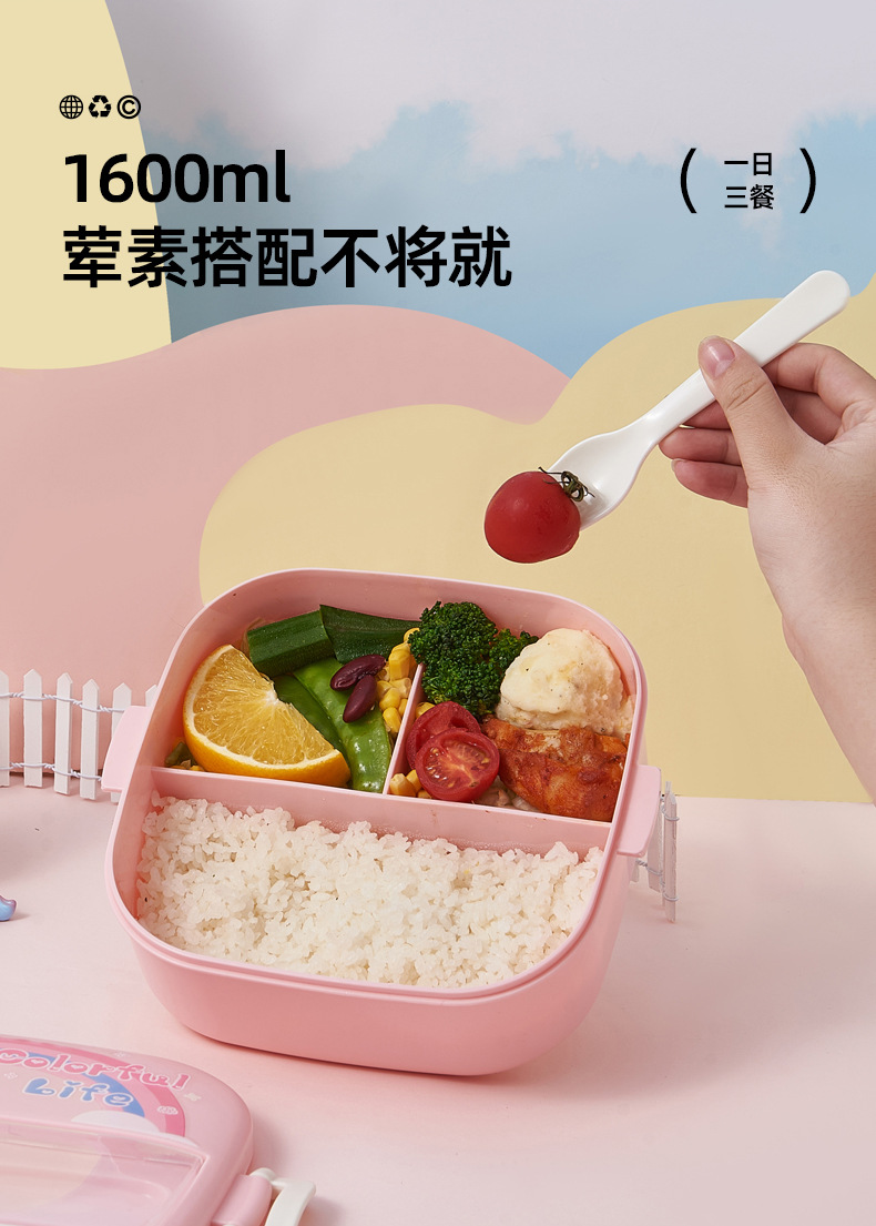 儿童卡通分格饭盒可加热便当盒学生便携午餐盒外出野餐食品级保鲜详情5