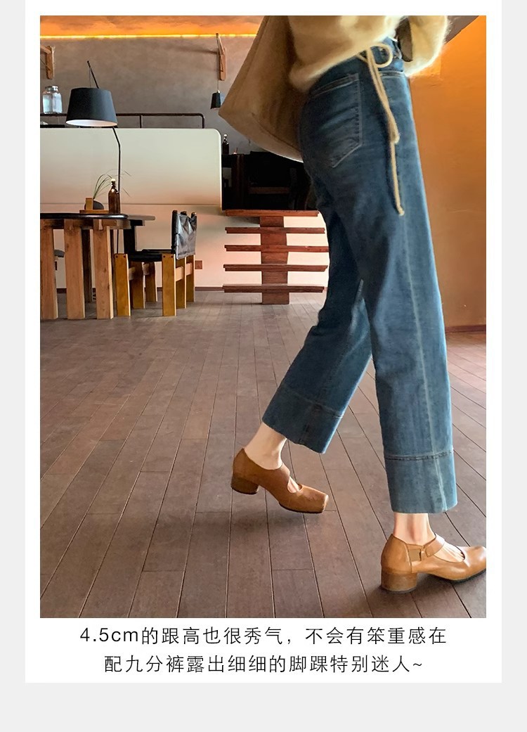 葡萄妈同款鞋复古做旧风质感马皮暗黑风方头粗跟单鞋女夏季详情17