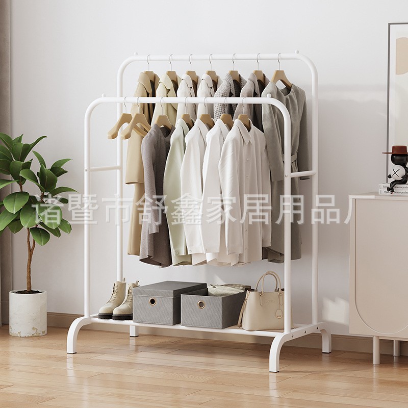 外贸批发挂衣架落地式高低双杆式晾衣架置物鞋架家用卧室晒衣架详情3