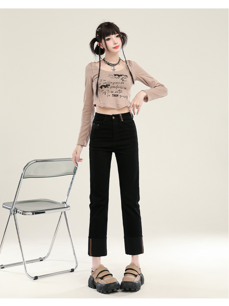 水泥灰卷边烟管牛仔裤女夏季2024新款高腰小个子九分法棍直筒裤子详情21