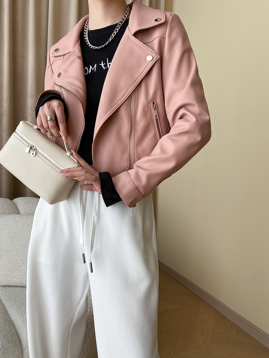 司南 时髦斜门襟拉链设计感 超模机车风皮衣夹克外套高级 SN4227详情44