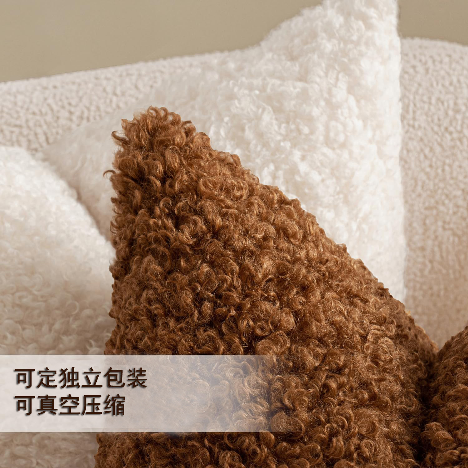 亚马逊泰迪绒抱枕套羊羔毛加厚柔软纯色现代简约北欧沙发靠垫跨境详情2