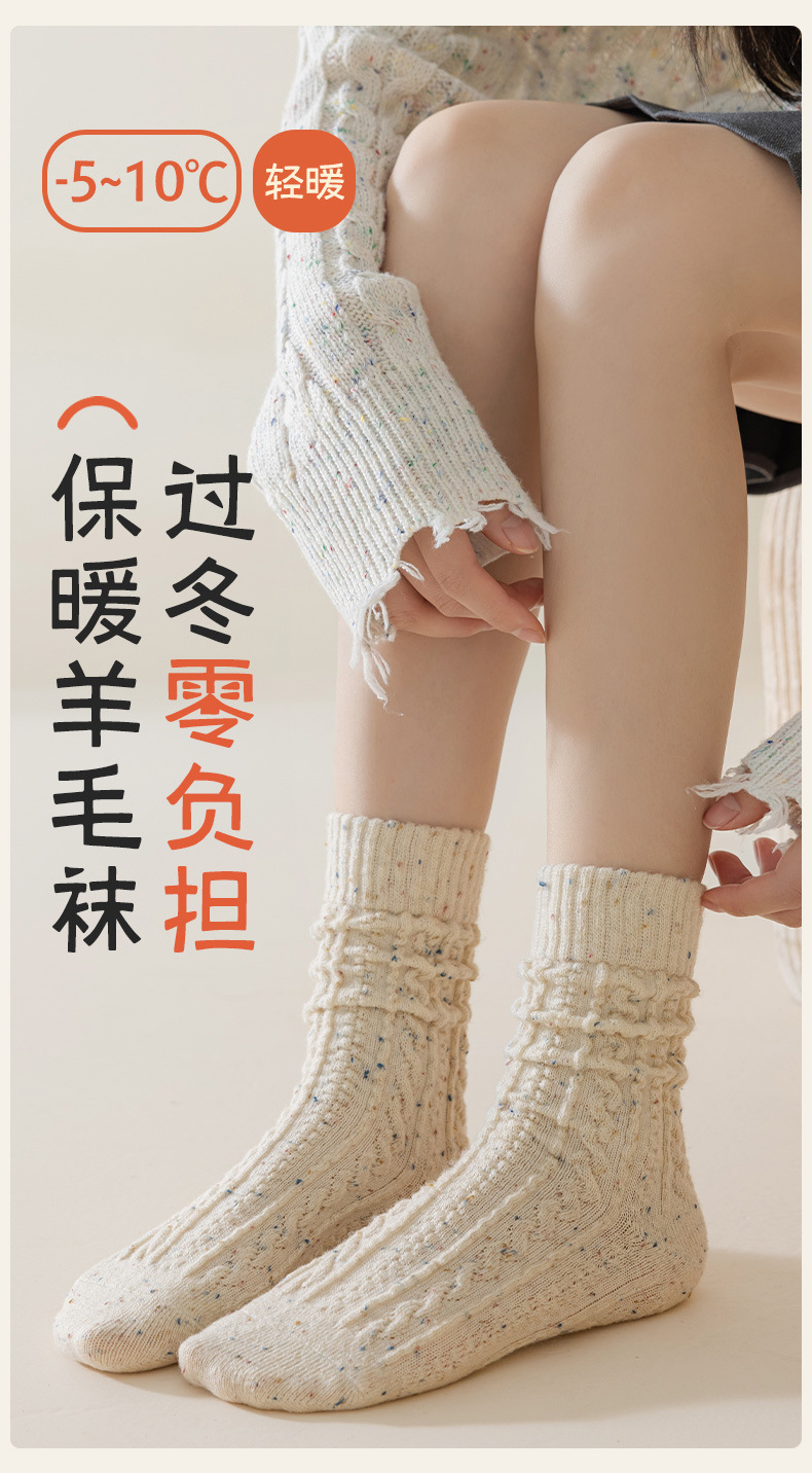 国潮羊毛袜子女款春秋冬季中筒袜堆堆袜加厚加绒保暖麻花纹羊绒袜详情1