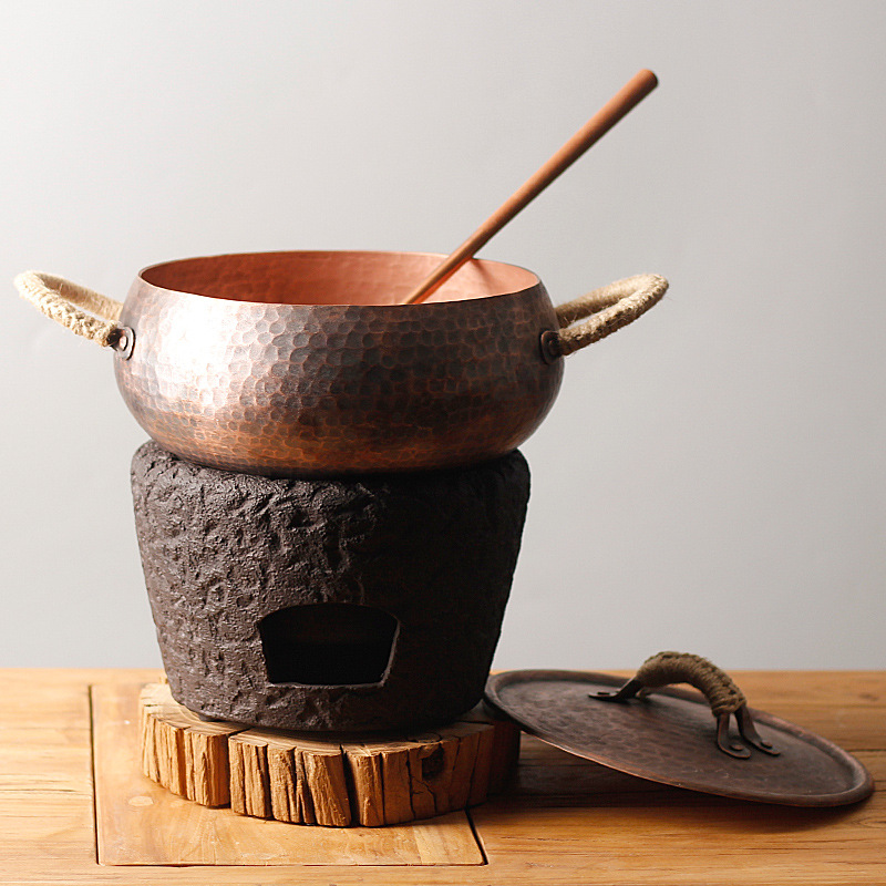 Copper hot pot for home use, thickened stainless steel pot base, copper hot pot set, suitable for family gatherings pic 14