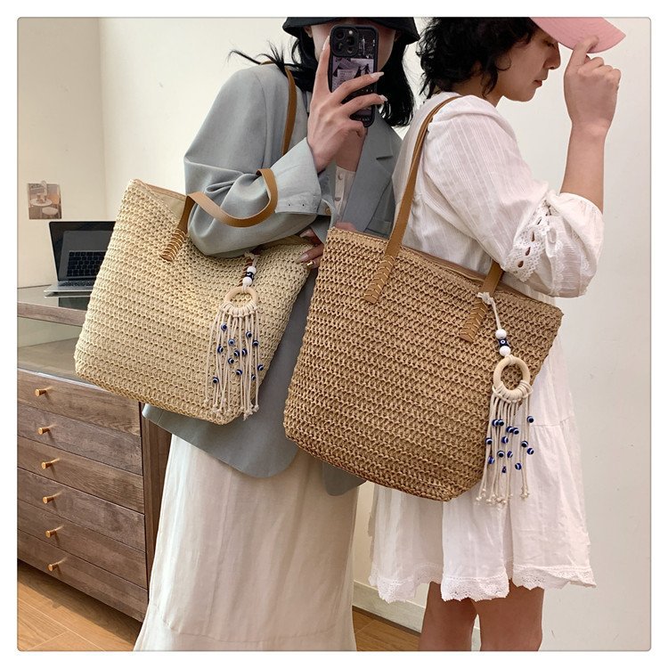 2024时尚新款沙滩草编大容量包包女单肩包百搭洋气编织旅行托特包详情17