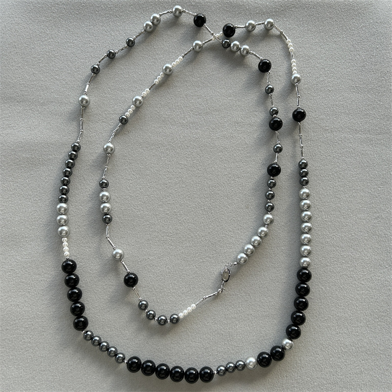 倪妮同款灰珍珠项链女轻奢气质小众设计高级感时尚长款颈链详情9