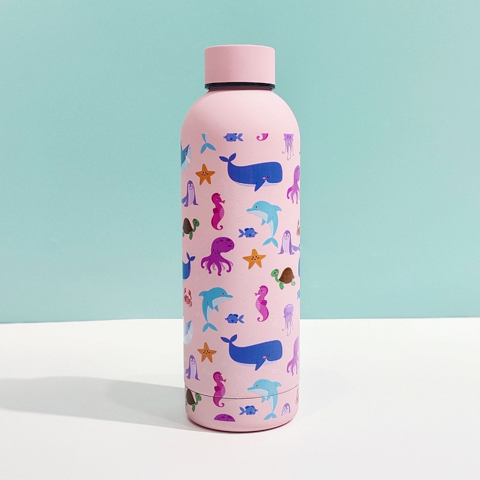 外贸新款不锈钢小口瓶保温杯海洋精美图案户外便携式美式运动水瓶详情8