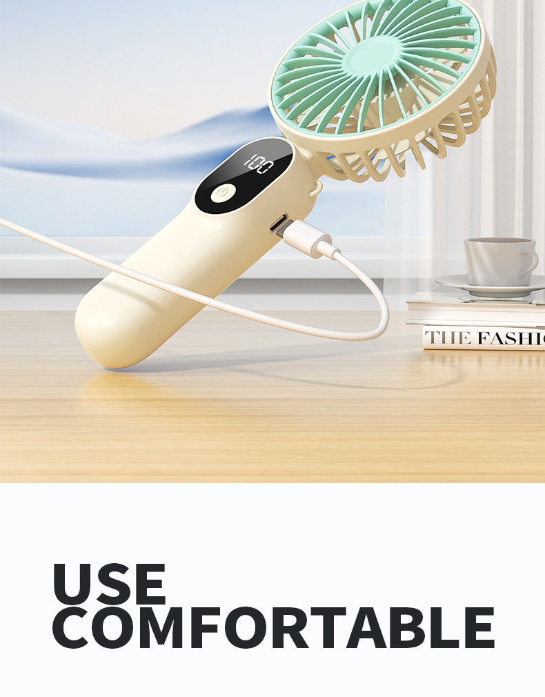 跨境新款/手持风扇多功能数显折叠超大风力usb充电桌面办公小风扇详情21