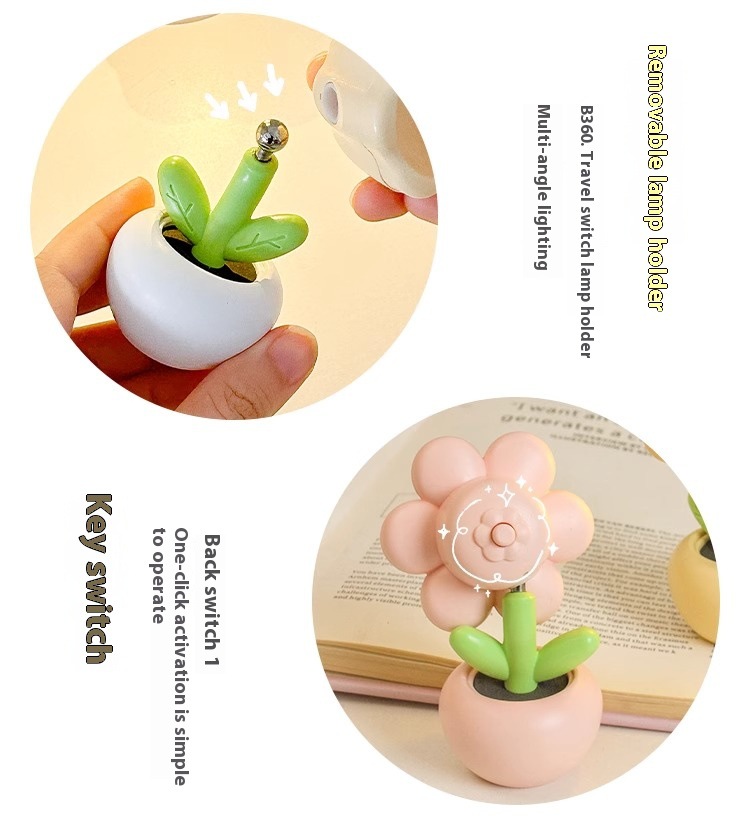 跨境小夜灯迷你小花床头创意不插电氛围灯礼物台灯可爱床头摆件详情6