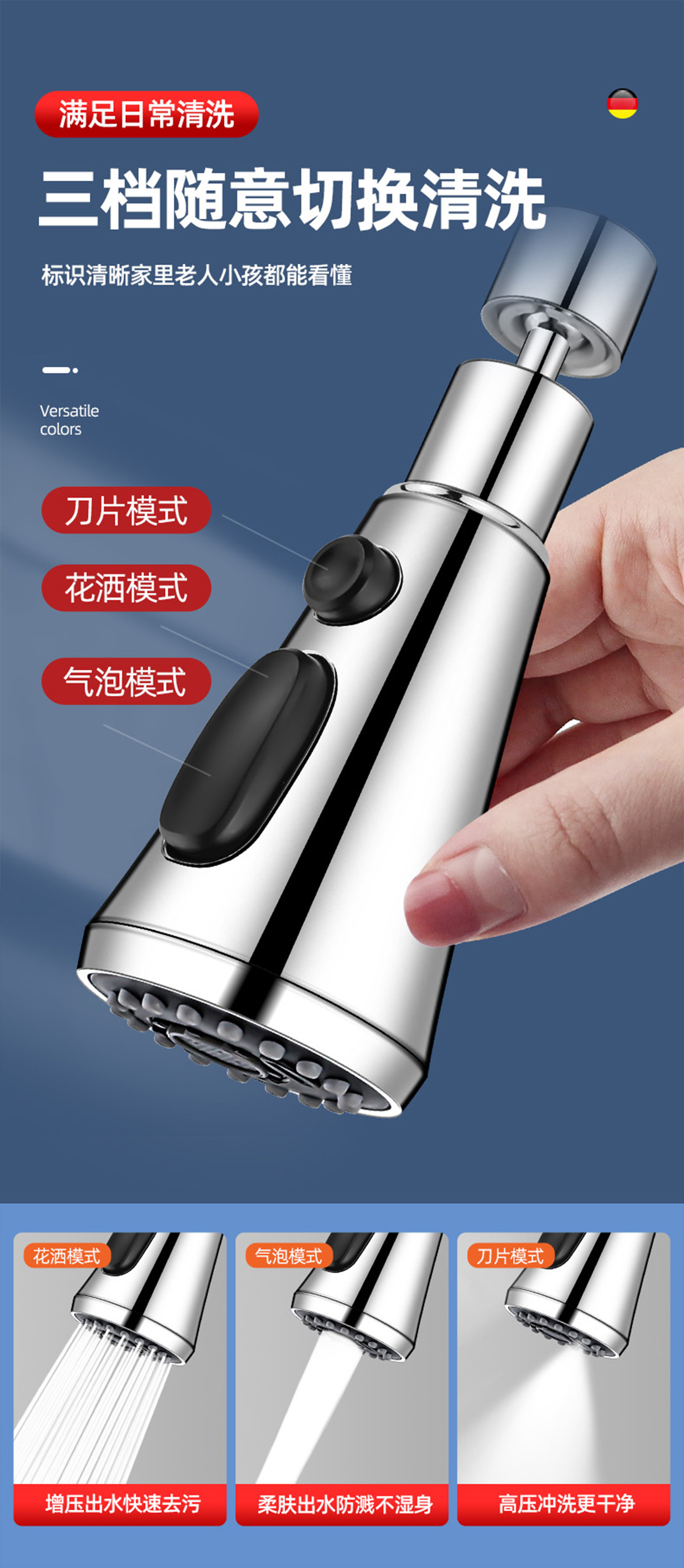 厨房水龙头延伸神器防溅自来水嘴万能接口万象可旋转起泡增压花洒详情5