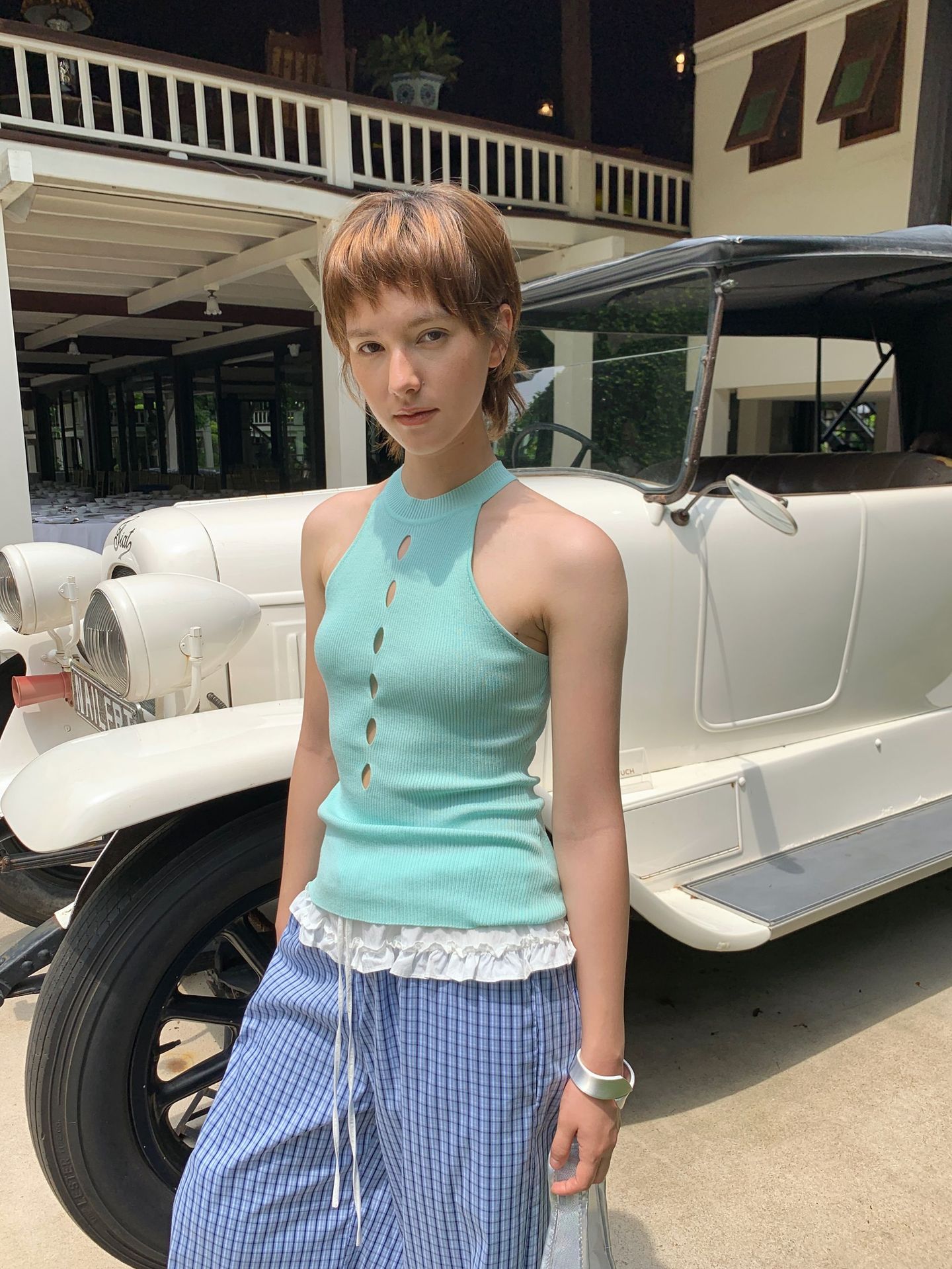 UNITY MODE Sweet and cool Tencel cut-out stand-up collar vest for summer girls, slimming and form-fitting sweater pic 29