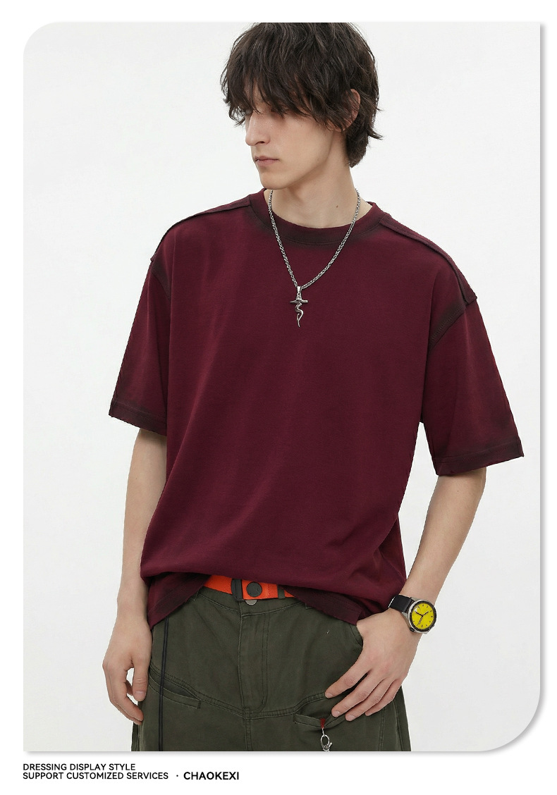 2026新品男装水洗喷绘复古潮牌上衣男女款短袖宽松青少年T恤定制详情24