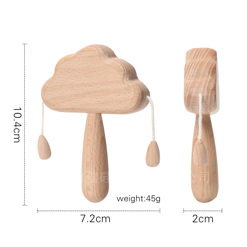 婴儿安抚玩具木质云朵拨浪鼓 可啃咬宝宝手摇铃儿童抓握训练玩具详情1