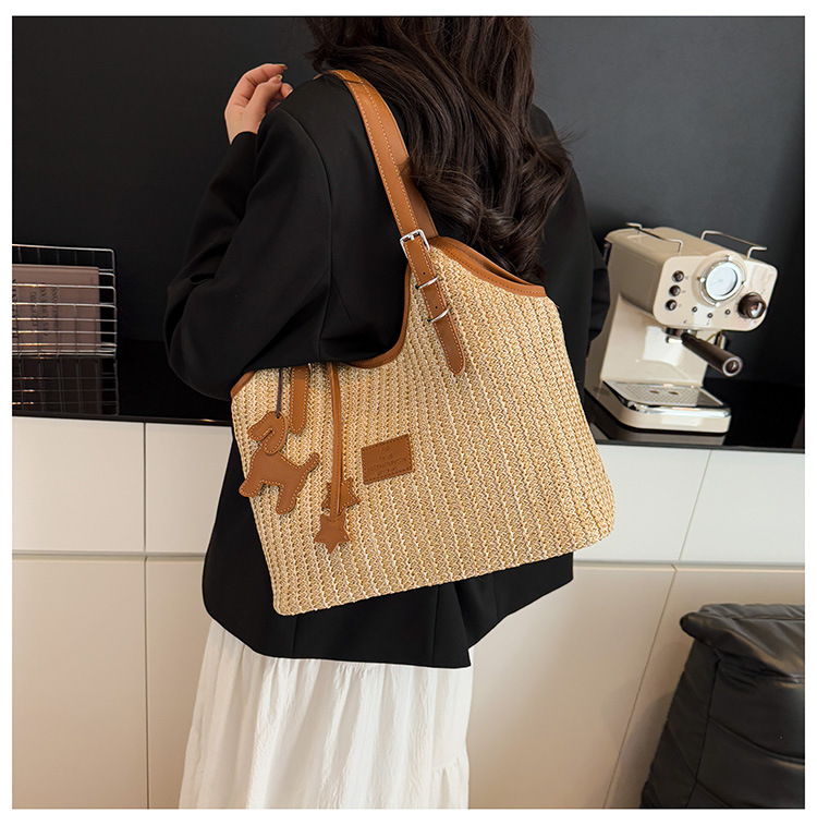 Large-capacity tote bag for women, 2025 new style hand-woven straw bag, commuting, seaside vacation, beach single-shoulder bag, national trend bag pic 18