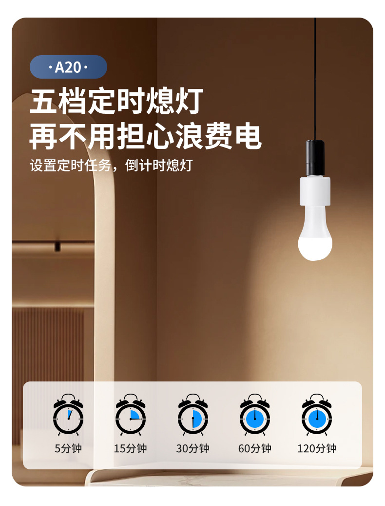E27螺口遥控灯头懒人关灯摇控5档定时关灯无线遥控开关灯头跨境详情3